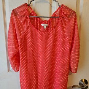 Charming Charlie Pink with White Polka Dot Blouse, Size Large, NWT